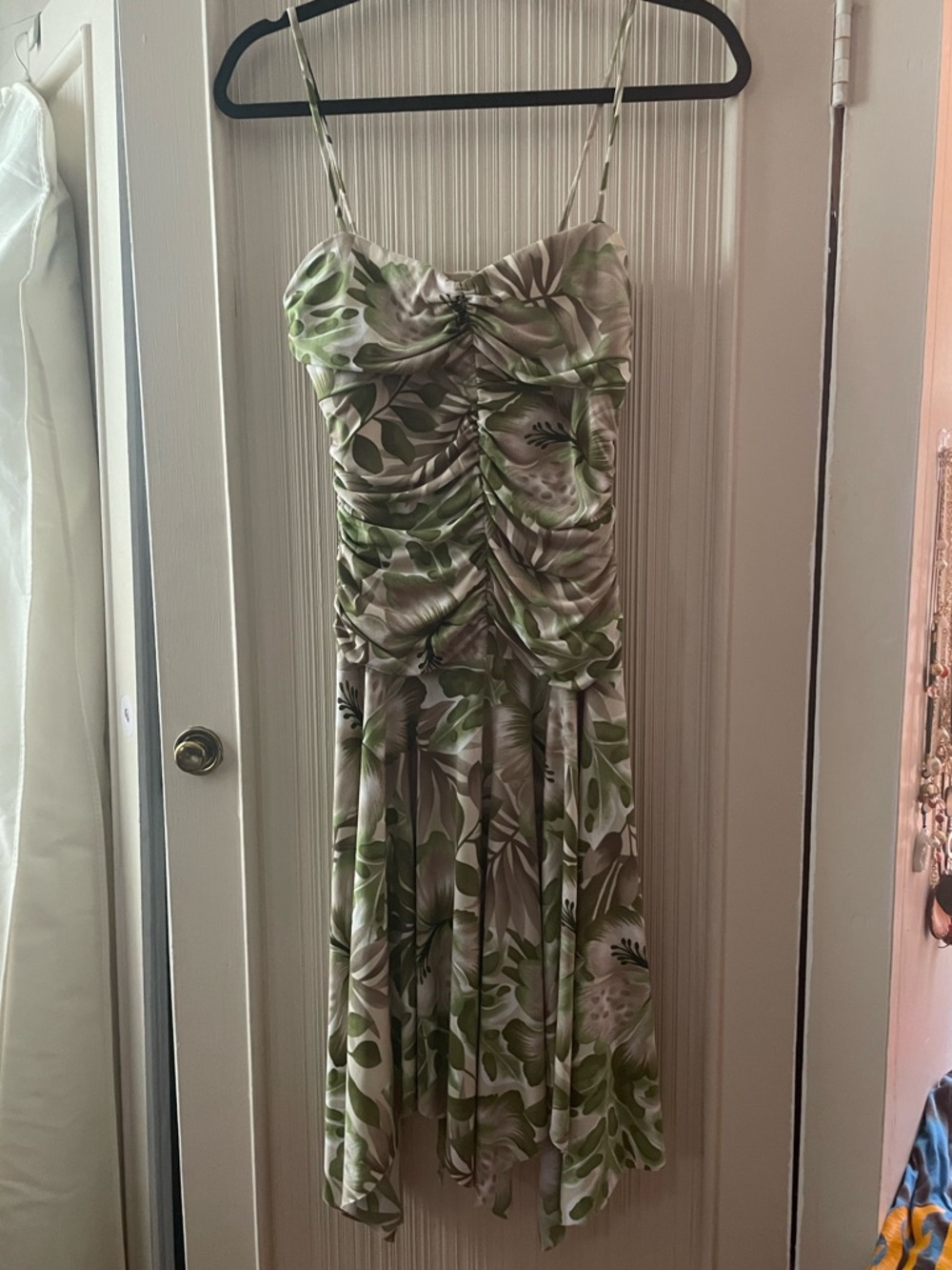 My Michelle Green and Cream Floral Ruched Midi Dress